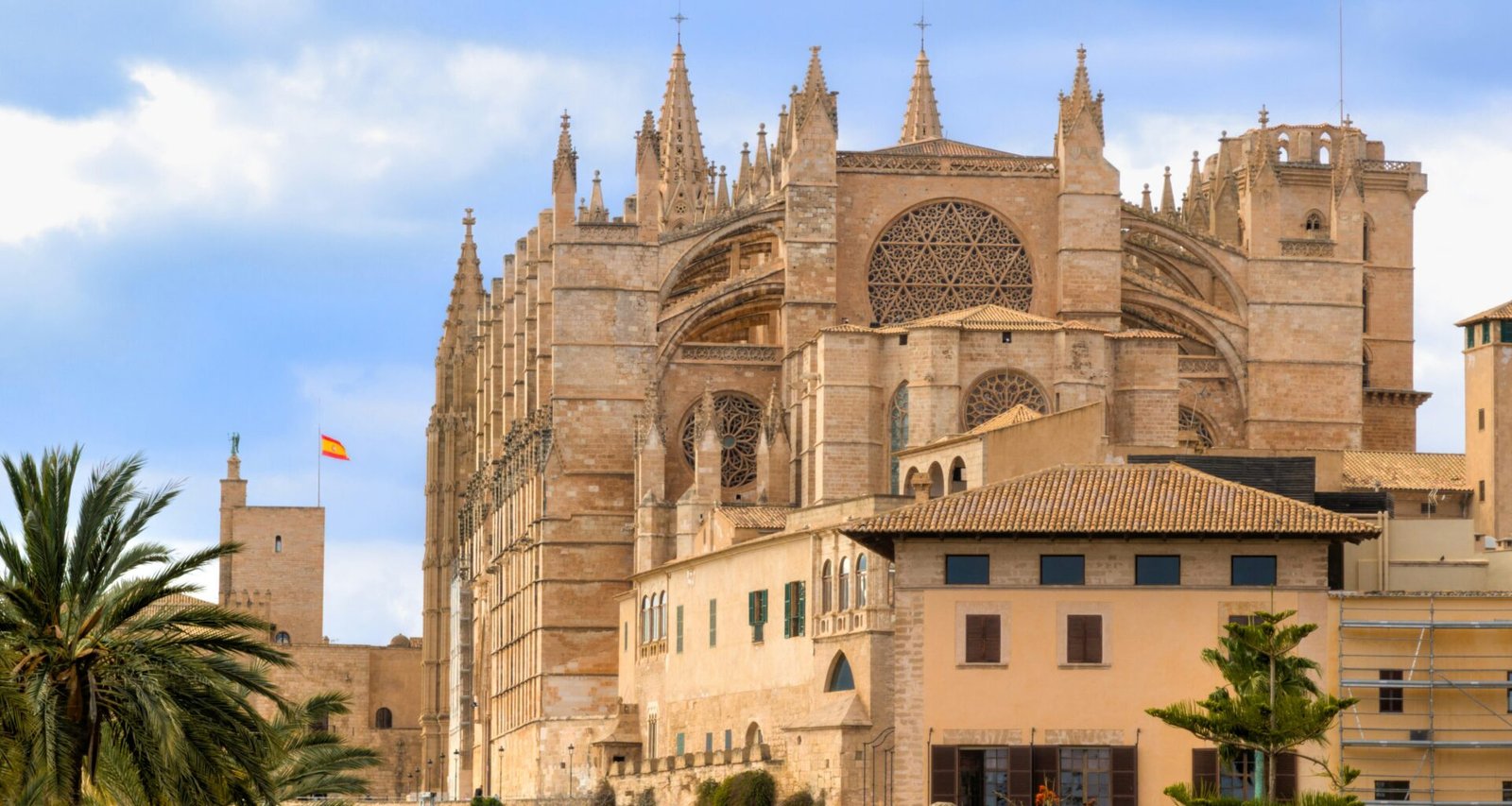 Große Kathedrale auf Mallorca unter einem blauen Himmel, aufgenommen von David Vives.