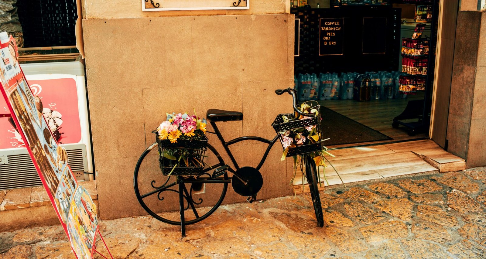 Fahrrad parkt neben einem Laden auf Mallorca, aufgenommen von Vlad Levkovsky.