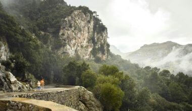 Zwei Personen laufen auf einer Landstraße auf Mallorca, umgeben von Natur und offenen Wegen