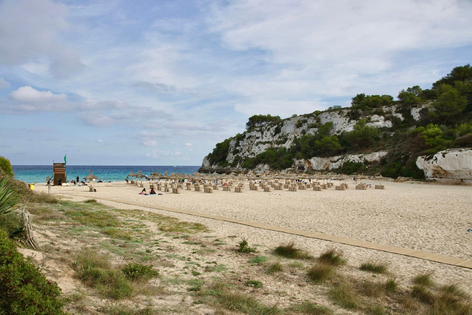 Sandstrand auf Mallorca neben dem Ozean unter bewölktem Himmel, fotografiert von Stock Birken