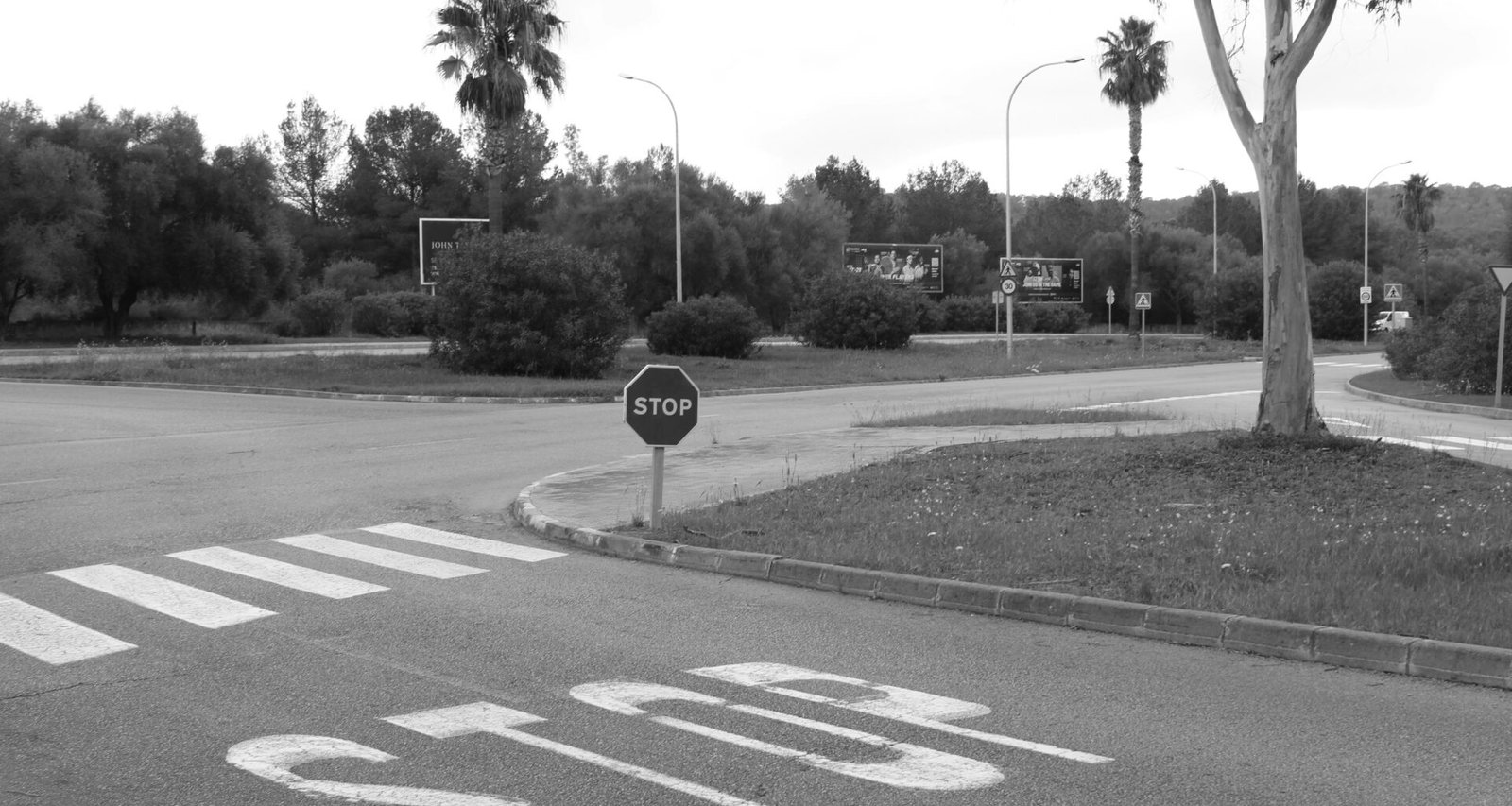 Stoppschild neben Zebrastreifen auf Mallorca, aufgenommen von Susana Bartolome, im Straßenverkehr