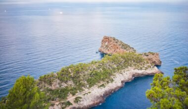 Kleine Insel inmitten des Ozeans auf Mallorca, fotografiert von Monika Guzikowska, zeigt die unberührte Natur und das klare Wasser.