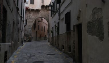 Narrow cobblestone street leading to an archway auf Mallorca, fotografiert von Susana Bartolome