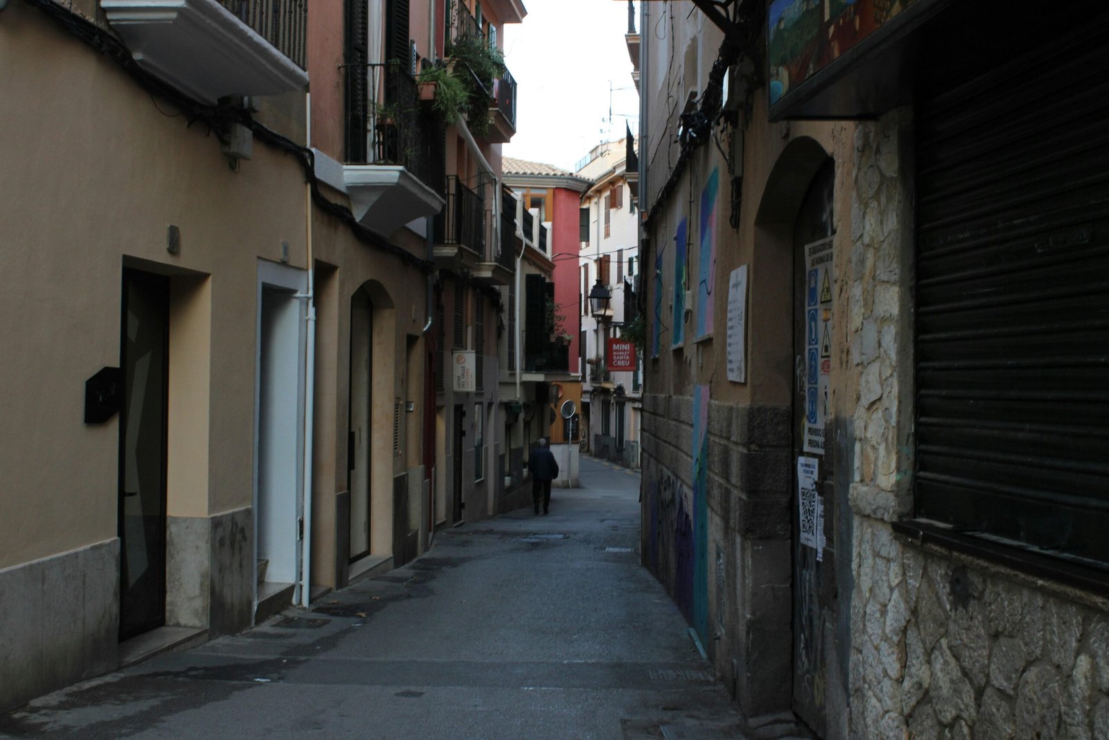 Narrow street with colorful buildings on Mallorca, captured by Susana Bartolome