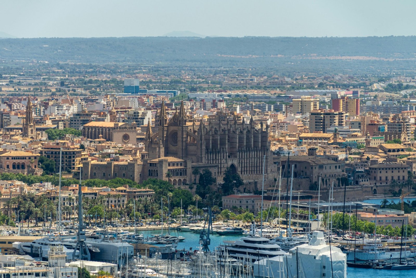Stadt mit vielen Booten im Wasser auf Mallorca, aufgenommen von David Vives