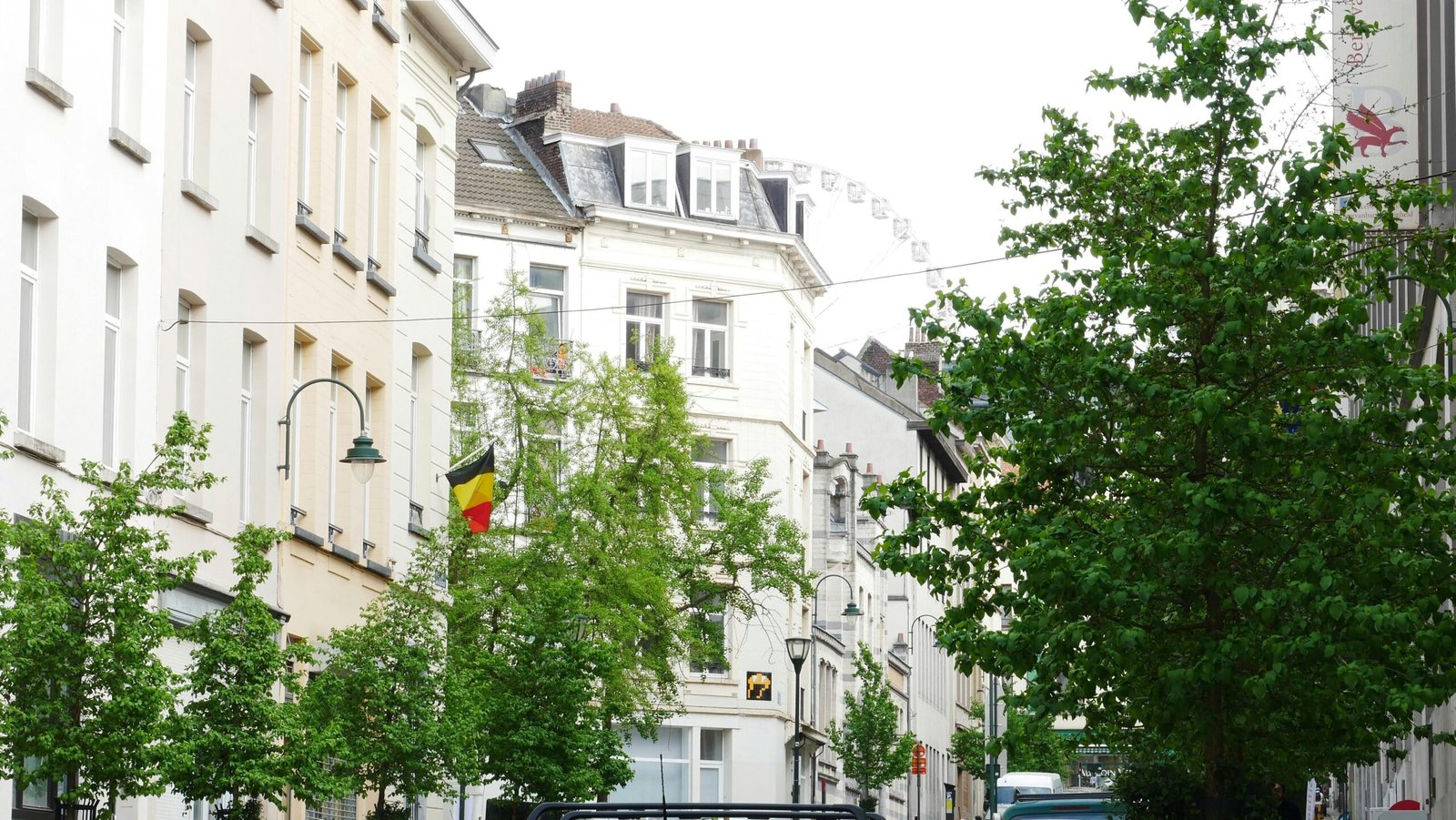 Stadtstraße mit hohen Gebäuden und Bäumen auf Mallorca, aufgenommen von Natacha de Hepcée.