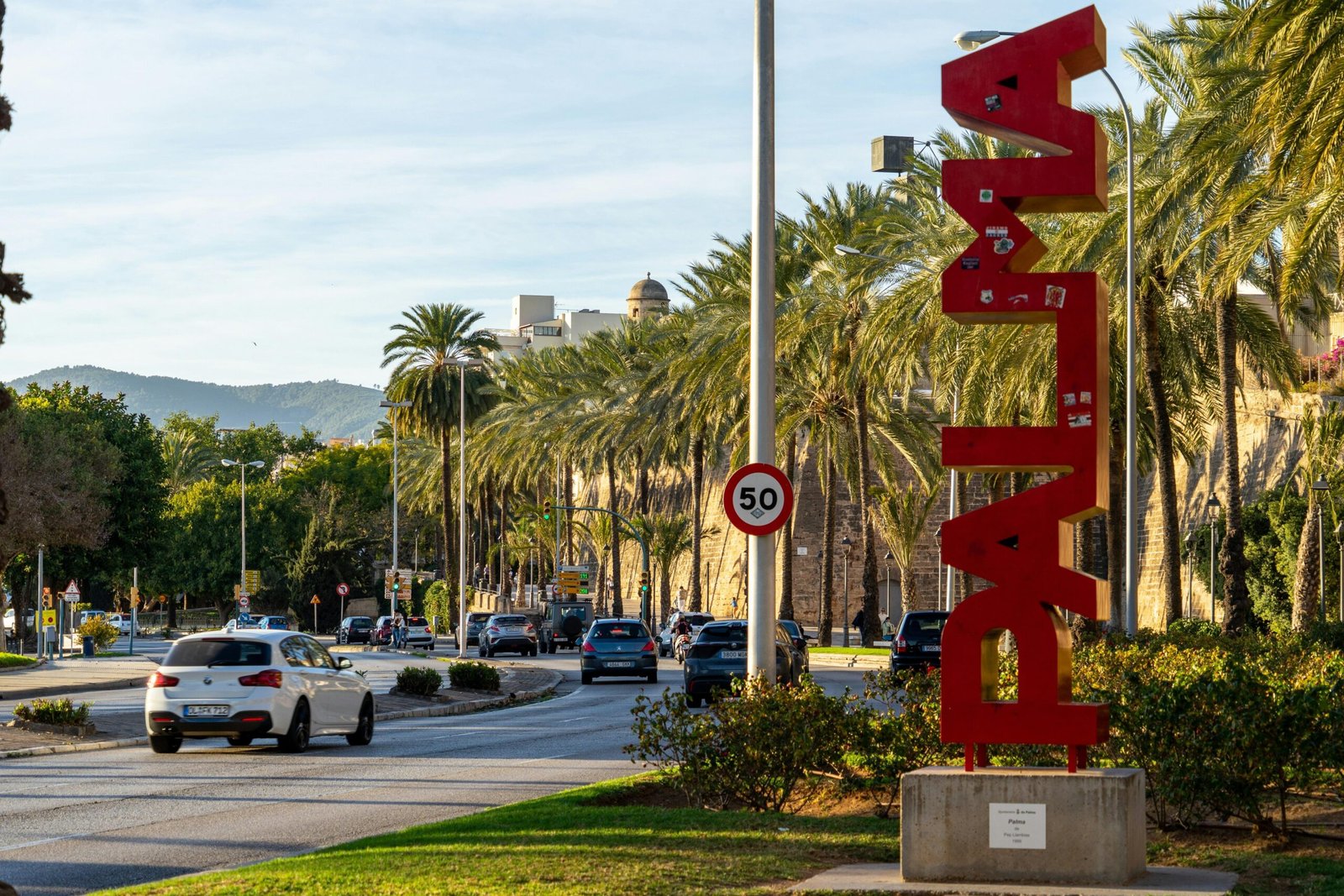 Straße auf Mallorca mit parkenden Autos entlang der Seite, aufgenommen von David Vives.