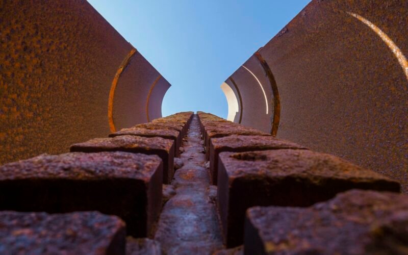 Ein schmaler Weg zwischen Mauern auf Mallorca unter einem klaren blauen Himmel, fotografiert von Alexander Schimmeck.