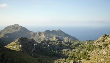 Bergkette auf Mallorca von einer hohen Perspektive aus, mit Bergen und Himmel im Hintergrund