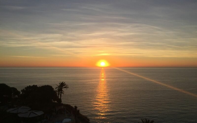 Sonnenuntergang über dem Meer auf Mallorca mit Palmen im Vordergrund, fotografiert von Chris Everiss